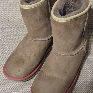 UGG Tan and Orange Suede Boots with Pink Soles